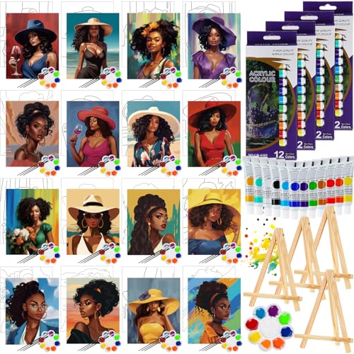 Zhanmai Afro Queen 88 Pcs 8 x 10 Inch Pre Drawn Canvas for Painting Kit Pre Stretched Canvas for Sip and Paint Party Favor Coloring DIY Virtual Party Birthday Gifts Adult's Date Night - style: Afro Queen