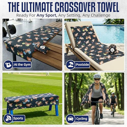 CHEEKY WINX Microfiber Gym Towel – Highly Absorbent Microfiber Sweat Towel, Quick-Dry Lightweight Design, Odour-Resistant Fabric, Matching Carry Bag, Sloth, Large (120 x 60 cm) - color: Sloth, size: Large