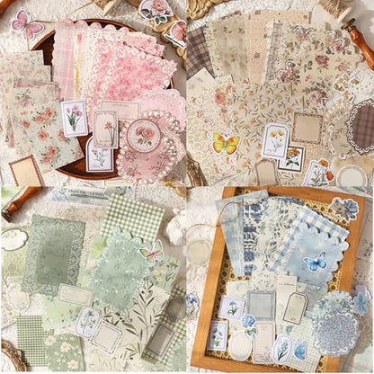 400Pcs Vintage Scrapbook Paper Floral Scrapbook Supplies Junk Journal Stickers Journaling Supplies for Bullet Journaling, Retro Crafts, Planner, Collage Card Album