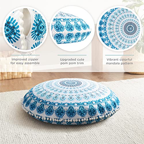 Codi Floor Pillows 2 Pack, Large Meditation Cushions for Adults, 32-inch | Oversized round seating for yoga & zen, Supportive shredded memory foam filling, Removable machine washable boho cover, Aqua - color: Round | Aqua, size: 2 Count (Pack of 1)