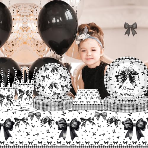 1Pc Black Bowknot Party Plastic Tablecloth 54 x 87 Inch Long Table Cover, Bow Tie Party Tablecover for Dark Style Theme Kids Baby Shower Birthday Dinner Picnic Kitchen Event - color: Black Bowknot