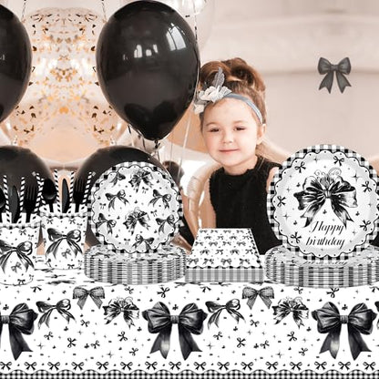 1Pc Black Bowknot Party Plastic Tablecloth 54 x 87 Inch Long Table Cover, Bow Tie Party Tablecover for Dark Style Theme Kids Baby Shower Birthday Dinner Picnic Kitchen Event - color: Black Bowknot