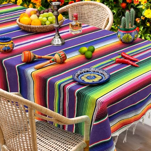 OurWarm 59 x 84 Inch Square Mexican Tablecloth Serape Blanket, Topic Purple - color: Purple