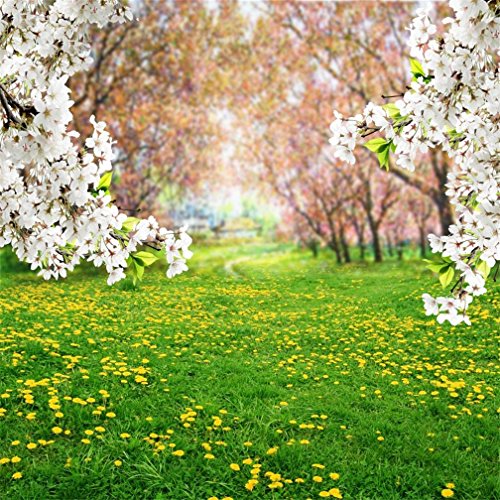 AOFOTO 7x7ft Spring Scenic Backdrop Sweet Flowers Photography Background Meadow Floral Blossoms Garden Florets Grassland Park Trees Kid Baby Girl Artistic Portrait Photo Studio Props Video Wallpaper - size: 7x7ft