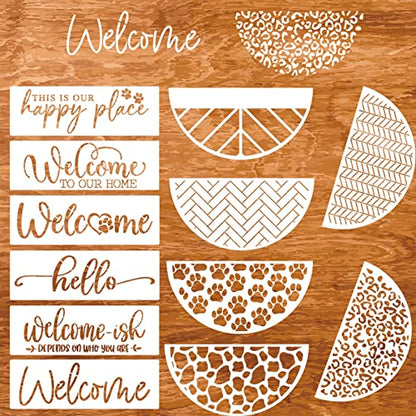Welcome Stencils for Painting on Wood Welcome Sign Stencil 12" | Reusable Cheetah Print Pattern Stencil for Crafts Round Door Hanger - style: Daily 12p