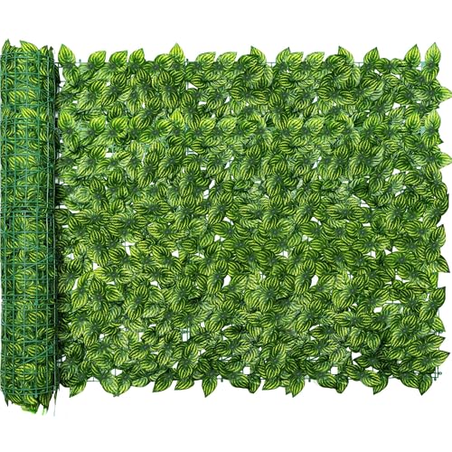 Artificial Ivy Privacy Fence Screen, Artificial Faux Ivy Hedge, Expandable Faux Privacy Fence with 80 pcs Zip Ties Decoration,59x98.4 inch,Color Printing Turtle Back Pattern Leaf