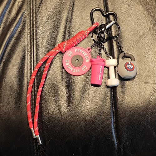 Fitness Keychain Barbell Dumbbell Keychain Bag Purse Charms Gym Lovers Fitness Enthusiast Gift Bag backpack Charms - color: Pink