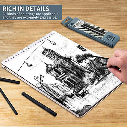 MyLifeUNIT 6 Pack Compressed Charcoal Sticks (2 Soft, 2 Medium and 2 Hard), 48 PCS Willow Charcoal Pencils for Artists Drawing
