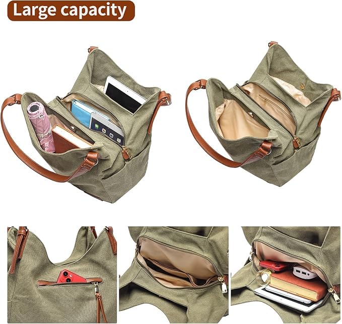 Worldlyda Women Canvas Hobo Purse Multi Pocket Tote Shopper Shoulder Bag Casual Top Handle handbag with Embroidery Ethnic - color: Be06brown Pattern 2