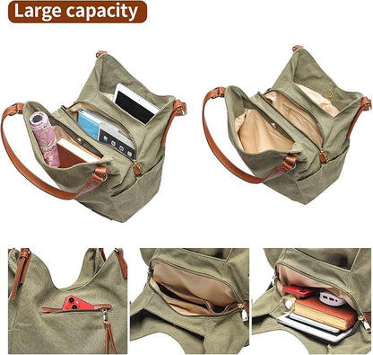 Worldlyda Women Canvas Hobo Purse Multi Pocket Tote Shopper Shoulder Bag Casual Top Handle handbag with Embroidery Ethnic - color: Be06brown Pattern 2