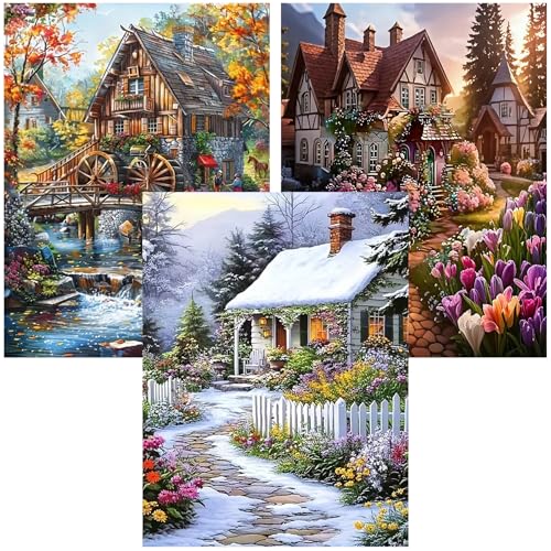 Ekuxom 3 Pack Diamond Painting Kit for Adults-Landscape Diamond Art | 5D DIY Full Round Drill Diamonds Gem Art Set for Home Wall Decor 12x16inch - color: Landscape