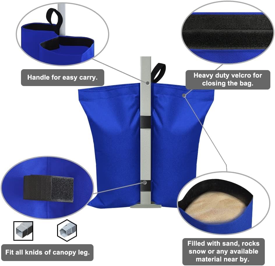 Eurmax USA 130LBS 4-Pack Universal Canopy Weights,Reinforced Double Pockets, Secure Wind Protection,Easy Wrap-Around Installation Heavy Duty Sandbags (Without Sand),Fits All Instant Shelter Legs,Blue - color: Blue, style: Twin Cylinder Sand
