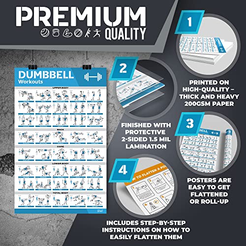 [12-PACK] Laminated Large Workout Poster Set - Perfect Workout Posters for Home Gym - Exercise Charts Incl. Dumbbell, Yoga Poses, Resistance Band, Kettlebell, Stretching & More Fitness Gym Posters - style: White