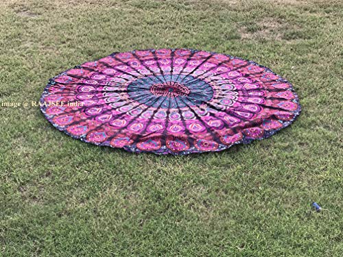 raajsee Mandala Round Beach Tapestry Hippie/Boho Beach Blanket Roundie/Indian Cotton Throw Bohemian Round Table Cloth/Yoga Mat Meditation Picnic Rugs 70 inch Circle (PURPLE) - color: PURPLE