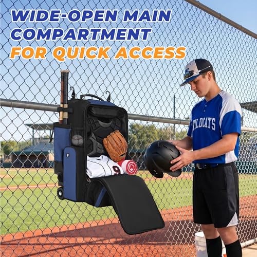 Rolling Baseball Bag with Wheels, 70L Baseball Backpack - color: Blue