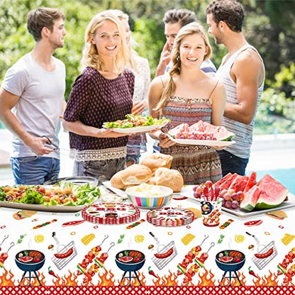 1Pc BBQ Party Plastic Tablecloth 54 x 87 Inch Long Table Cover, Hamburger BarbecueTeppanyaki Wedding Baby Shower Party Holiday Dinner Picnic or Tablecloth for Kitchen Event Use - color: Bbq