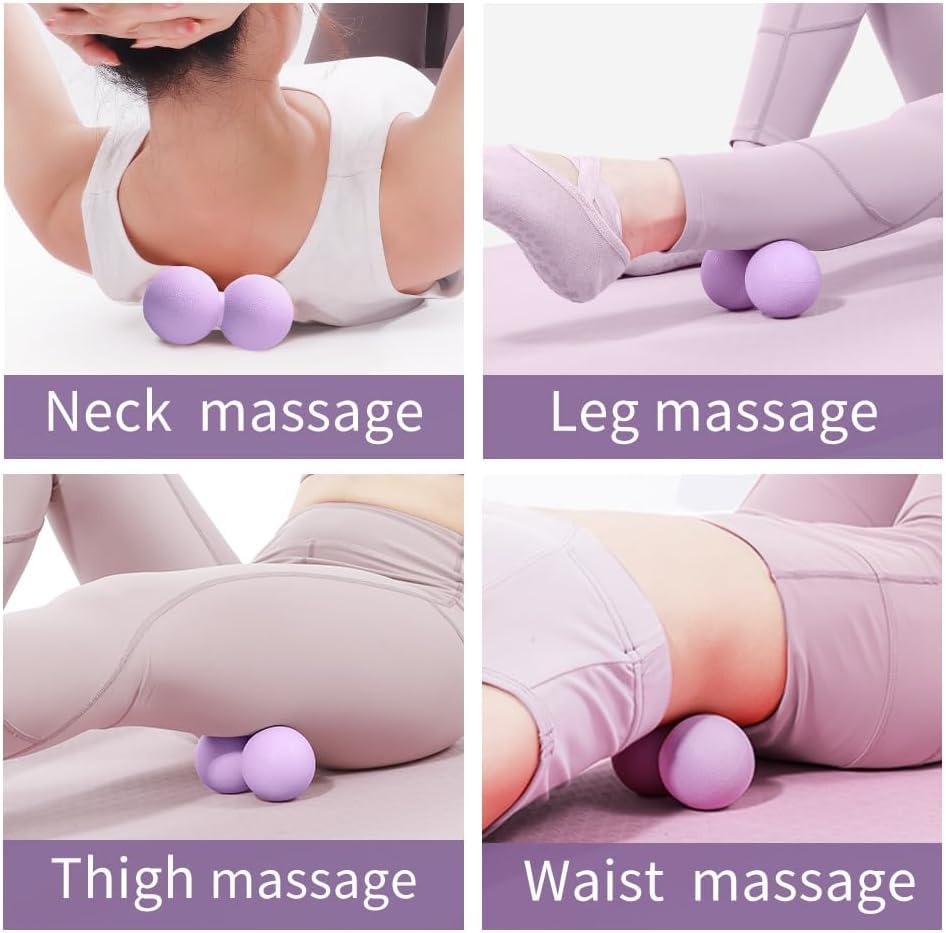 Double Lacrosse & Micro-Elastic Peanut Massage Ball - Myofascial Release Tool for Muscle, Back, Foot, and Physical Therapy, Mobility Roller for Acupressure and Relaxation (Purple) - color: Purple