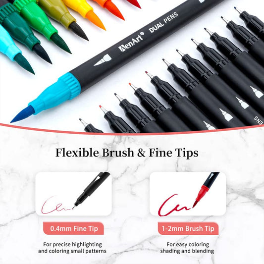 36 Dual Brush Markers for Adult Coloring Books, Double Tip Pens Art Set | Fine & Brush Tips Pen for Journaling, Calligraphy, Drawing , DIY Craft Supplies for Gifts Trendy Stuff - color: ‎36 Colors