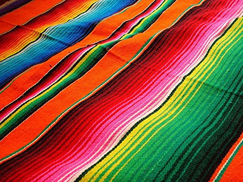 Sanyork Orange Sarape Style Falsa Blanket Classic Mexican Serape Mat Throw Hand Woven
