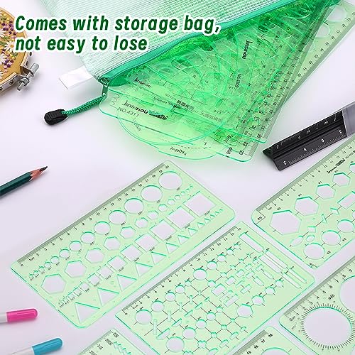 18 Pcs Geometric Drawings Templates, Drawing Stencils, Drawings Tools | Stencils for Drawing, Drafting Stencil with a Storage Bag for Architecture, Studying, Office, Designing