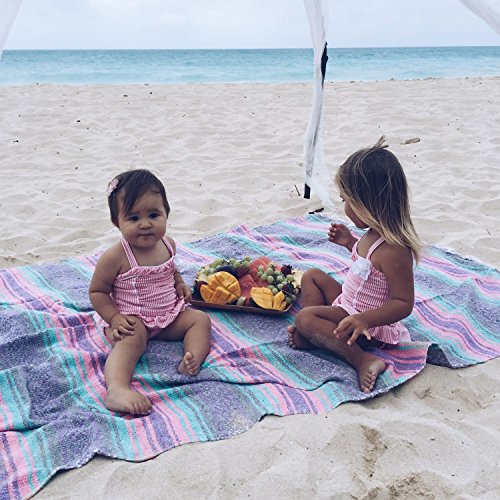 Del Mex Classic Mexican Blanket, Large Authentic Woven Falsa Throw (70"x50"), Artisan Southwest Décor for Beach, Yoga, Outdoors (Mint/Pink/Gray) - color: Mint/Pink/Gray