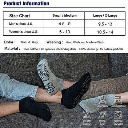 Hylaea Unisex Non Slip Socks with Grip for Yoga, Hospital, Pilates, Barre | Ankle, Cushioned - color: 4 Pairs Black Grey, size: Small-Medium