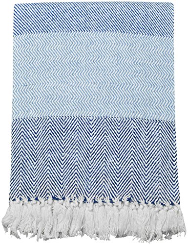 DII Herringbone Striped Collection Cotton Throw Blanket, 50x60, Blue - color: Blue, size: 50x60"