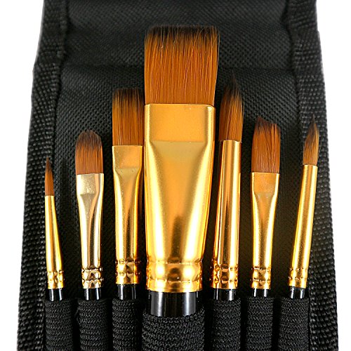 Paint Brush Set, 7 Artist Brushes for Painting with Acrylic, Gouache, Oil and Watercolor. Professional Art Quality on Canvas, Wood, Face and Models. Includes Carrying Case Travel Kit
