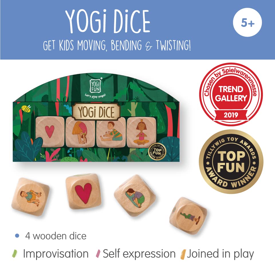 YOGi FUN Ultimate Yoga Bundle - 40 Yoga Cards + Wooden Dice Game Set | Educational Activities for Kids Ages 5+ | ADHD Therapy Montessori Waldorf Classroom | Boys Girls Physical Emotional Development