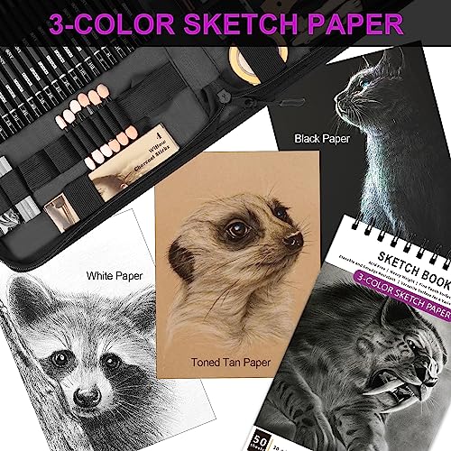 HIFORNY 70 PCS Drawing Set Sketching Kit,Sketch Pencils Art Supplies with Graphite,Charcoal,Blending Tools & Accessories,Portable Zippered Travel Case for Artists & Beginners