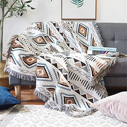 Luxlovery Aztec Throw Blankets Beige Tribal Boheiman Ethnic Woven Boho Geometric White Khaki Blanket for Couch Aztec Bed Throws Oversized Chair Sofa Cover with Tassels(63"x86") - color: Mocha, size: 63"x86",160x220cm