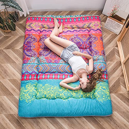 MAXYOYO Japanese Floor Mattress 4" Thick King Size Foldable Futon Mattress - color: Bohemian B, size: King