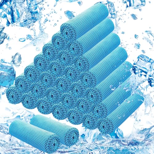 30Pack Cooling Towels for Neck and Face (40"x12"), Ice Microfiber Cooling Towels Bulk for Workout Chill Sweat Towels Cooling Neck Wraps for Gym Yoga Golf Running Sport - color: Light Blue