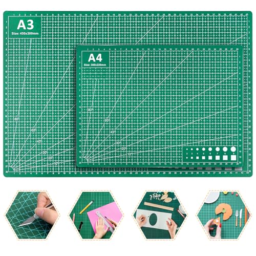 2 Pcs Large Cutting Mat Self Healing,Double Sided,Grid Line And Angles Help To Cut Precisely,Craft Mats for Scrapbooking, Quilting, Sewing and All Arts,Non Slip & Easy Clean ((A3 & A4 Green) - color: Green