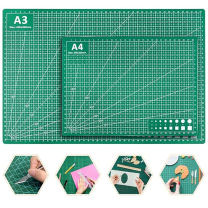 2 Pcs Large Cutting Mat Self Healing,Double Sided,Grid Line And Angles Help To Cut Precisely,Craft Mats for Scrapbooking, Quilting, Sewing and All Arts,Non Slip & Easy Clean ((A3 & A4 Green) - color: Green