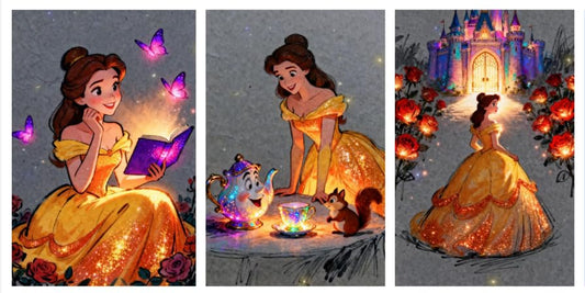 3 Pack Glowing Diamond Art Kits for Adults, Disiney Glowing Princess Diamond Painting Kit for Adults and Kids, Full Round Drill Diamond Art Paintings Diamond Dot Gem Art Home Wall Decor (Multicolor 7) - color: Multicolor 7