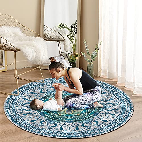 Knsbk Large Round Yoga Mat 4.6'X3.5mm for Exercise Premium Extra Thick, Ultra Comfortable, Non Slip, Meditation Mat - color: blue blossom