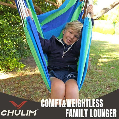Chulim Hammock Chair Hanging Swing - Cotton Weave Canvas with Hardware Kits, Max 330Lbs, XL Hanging Chair for Indoor Outdoor Patio Yard - Blue Stripe - color: Blue Stripe