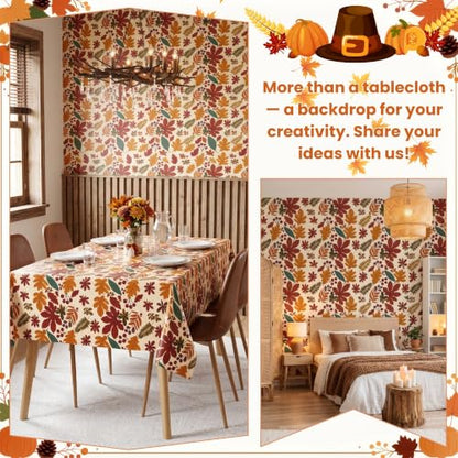 100FT x 54IN Thanksgiving Plastic Tablecloth Roll with Slide Cutter Box | Heavy Duty Disposable Fall Maple Leaf Table Cover Wall Backdrop, Harvest Pumpkin Table Cloth for Autumn Event Party Supplies - color: Brown Leaves, size: 1200" x 54" (Rectangular)