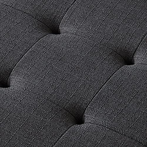 24KF Large Rectangular Upholstered Tufted Linen Fabric Ottoman Bench, Padded Bench with Solid Wood Shelf-Charcoal - color: Charcoal-bench, size: 16"D x 44"W x 18"H