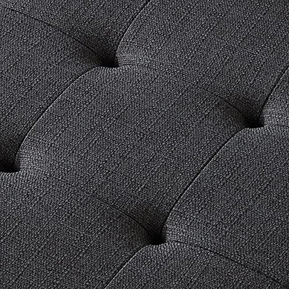 24KF Large Rectangular Upholstered Tufted Linen Fabric Ottoman Bench, Padded Bench with Solid Wood Shelf-Charcoal - color: Charcoal-bench, size: 16"D x 44"W x 18"H