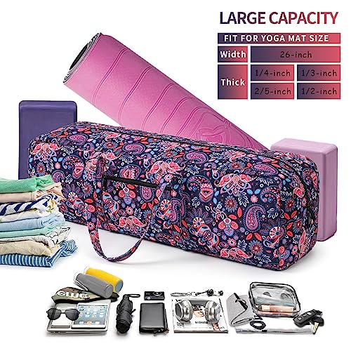 Boulder Bee | Yoga Mat Bag | Large Yoga Mat Carrier with Wet Pocket | Yoga Gifts | Gym Tote Bag for Women - color: Red and navy