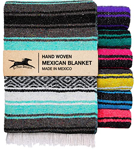 El Paso Designs Mexican Yoga Blanket – Colorful Falsa Serape Throw for Yoga, Beach, Picnic, Saddle, or Home Décor – Soft Woven Boho Blanket (Cool Mint & Gray) - color: Cool Mint & Gray