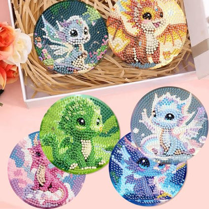 Mrnsiet 8PCS Diamond Art Coasters with Holder, DIY Dragon Diamond Painting Coasters Kits for Adults, Non Slip Cute Dragon Mosaic Dot Painting Coaster Gift Set for Beginners 4x4 Inch - color: BDWY353-US