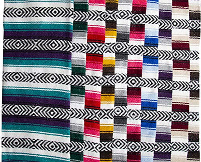 Genuine Mexican Handwoven Blanket, Premium Large Heavyweight Falsa Blanket, Serape & Yoga Blanket | Beach Blanket | Throw Blanket | Picnic Blanket (Large Heavy, Burgandy and Beige) - color: Burgandy and Beige Heavy