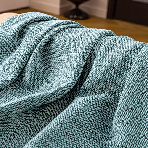 Peshtemania Premium Cotton Throw Blanket, 50x60 inches, Light Blue, Turkish Herringbone, Farmhouse Decor, Yoga Blanket, Picnic Blanket