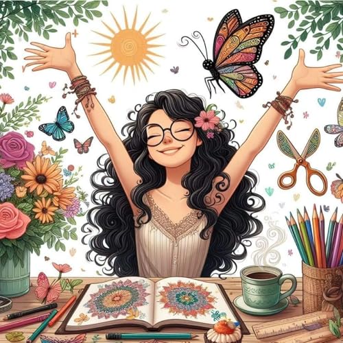 Painting Girl Diamond Art Kits for Adults, DIY Diamond Painting Kits Round Diamond Dots for Adults, 5D Full Drill Painting Kit Art and Crafts for Adult Home Wall Decor 14 X 14inch - color: FC005