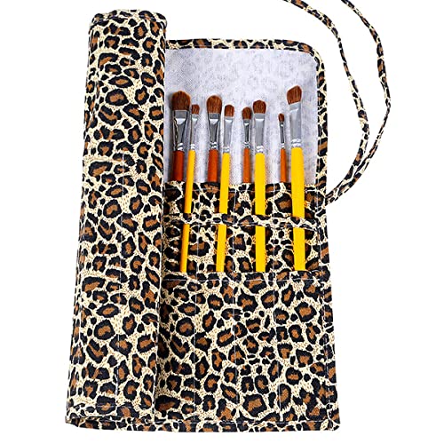 Yolufar 22 Slot Canvas Art Paint Brush Holder Canvas Brush Pouch Watercolor Paintbrushes Roll-Up Case Bag for Watercolor Oil Paint - Leopard Print Style - color: Style-1