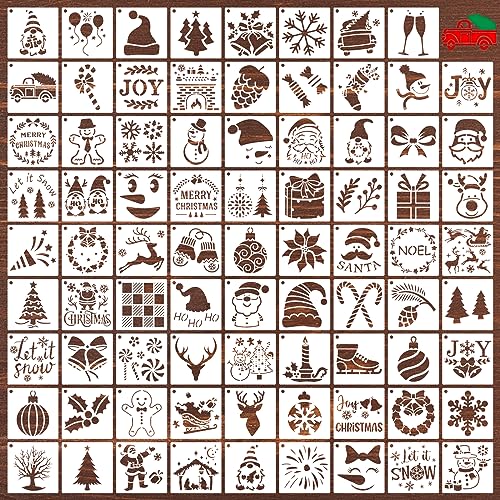 80 Pcs 3 x 3 Inch Christmas Stencils for Painting on Wood, Reusable Merry Christmas Ornament Snowflakes Holiday Stencils DIY Craft Template Set for Wall Rock Home Decor - style: Christmas