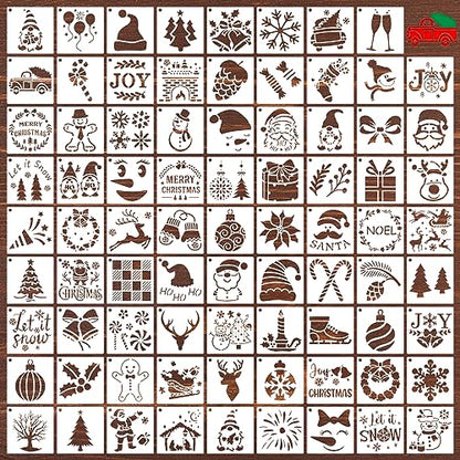 80 Pcs 4 x 4 Inch Christmas Stencils for Painting on Wood, Reusable Merry Christmas Ornament Snowflakes Holiday Stencils DIY Craft Template Set for Wall Rock Home Decor - style: Christmas